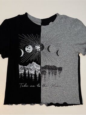 Social Culture Two-Tone Cropped Moon Phase Graphic Tee